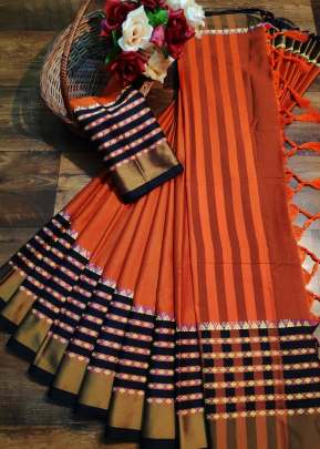 Attractive Georges Soft Cotton Silk Saree in Orange COTTON SILK SAREE