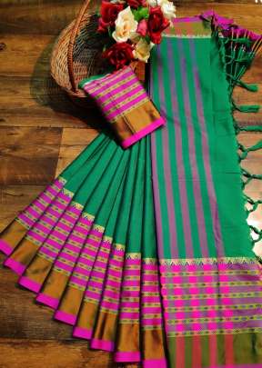 Attractive Georges Soft Cotton Silk Saree in Rama COTTON SILK SAREE