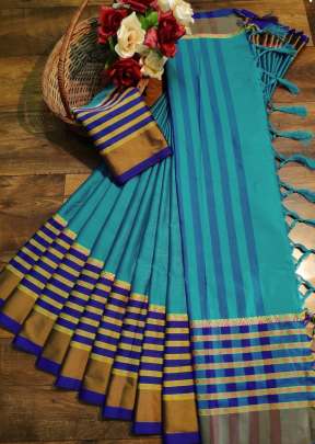 Attractive Georges Soft Cotton Silk Saree in Sky Blue COTTON SILK SAREE