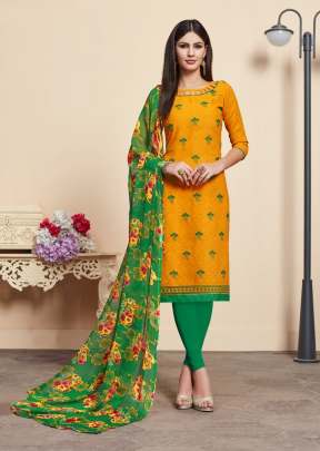  Attractive Jacquard Dress Material in Yellow salwar suits