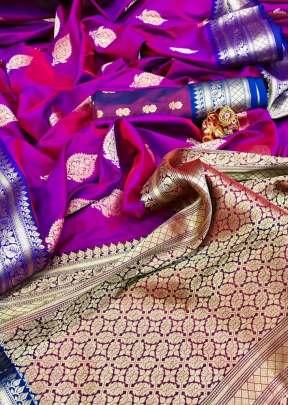 Attractive Soft Silk Saree With Weaving Work in Rani