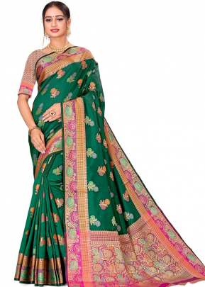 Beautiful Cotton Silk Saree In Dark Green COTTON SILK SAREE