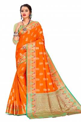 Beautiful Cotton Silk Saree In Saffron COTTON SILK SAREE