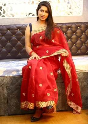 Beautiful Organza With Embroidery Work Saree In Red