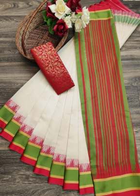 Beautiful Soft Cotton Silk Saree In White And Red cotton sarees