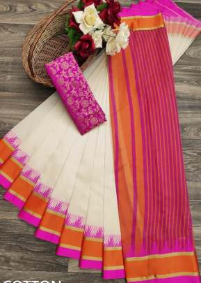 Beautiful Soft Cotton Silk Saree In White And Pink cotton sarees