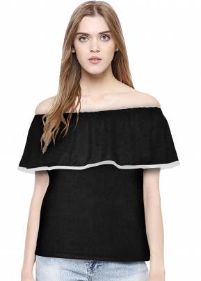 Classic Black Top With Off Solder Sleeves western wear