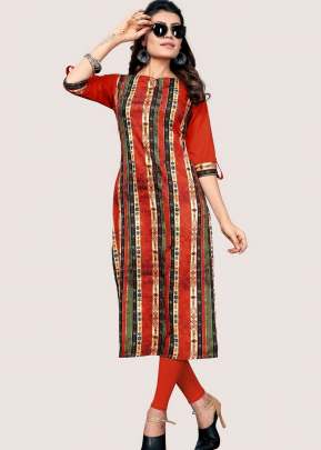 Classic Fancy Soft American Crepe Kurtis In Orange kurtis