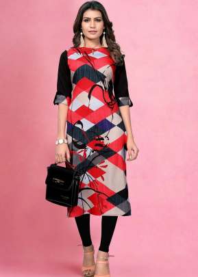 Classic Fancy Soft American Crepe Kurtis In Black And Red kurtis