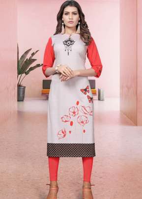 Classic Fancy Soft American Crepe Kurtis In white And Orange kurtis