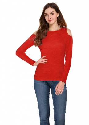 Classic Look Red Top With Crop Sleeve western wear
