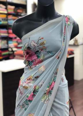 Classic Smooth Gorgette with Digital Print In Grey Georgette Sarees