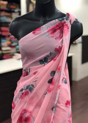 Classic Smooth Gorgette with Digital Print In Light Pink Daily Wear Saree