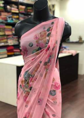 Classic Smooth Gorgette with Digital Print In Peach Daily Wear Saree