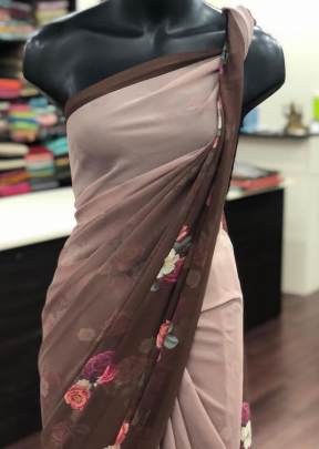 Classic Smooth Gorgette with Digital Print In Brown Daily Wear Saree