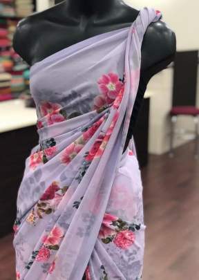 Classic Smooth Gorgette with Digital Print In  Lavender Georgette Sarees