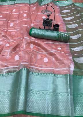 Designer Attractive Organza Silk Saree In Peach Sarees