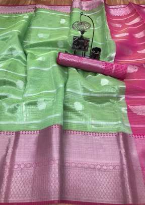 Designer Attractive Organza Silk Saree In Parrot Green organza saree