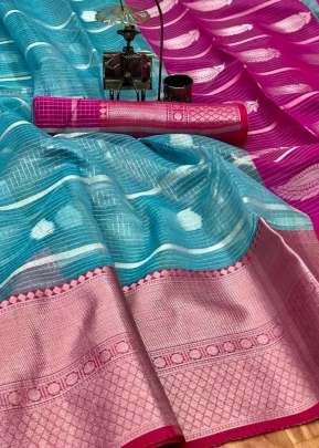 Designer Attractive Organza Silk Saree In Sky Blue organza saree