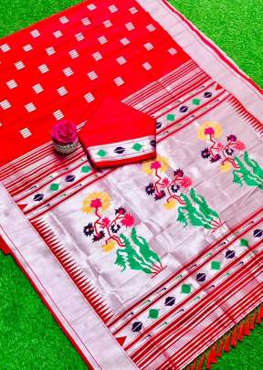 Designer Banarasi Soft Silk Paithani Saree In Royal Red party wear kurtis