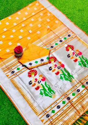 Designer Banarasi Soft Silk Paithani Saree In Yellow party wear kurtis