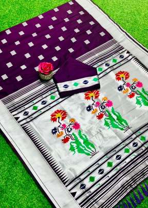 Designer Banarasi Soft Silk Paithani Saree In Purple party wear kurtis