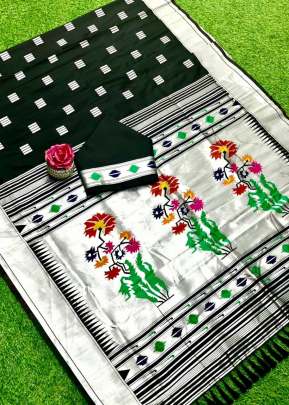Designer Banarasi Soft Silk Paithani Saree In Black party wear kurtis