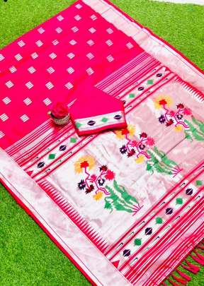 Designer Banarasi Soft Silk Paithani Saree In Pink party wear kurtis