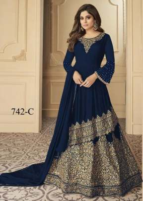 Designer Blue Color Faux Georgette Codding Embroidery work Suit designer suits