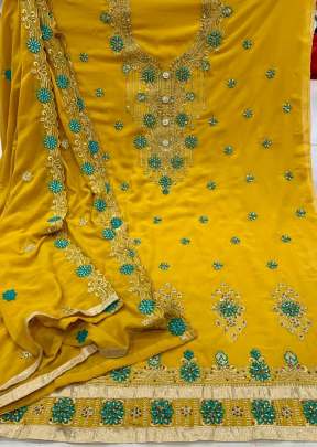 Designer Georgette Embroidery  Worked Dress Material In Yellow salwar suits