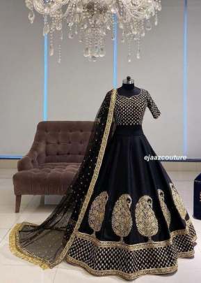 Designer Diamond Silk With Embroidery Design Work Lehnga Choli In Black lehenga