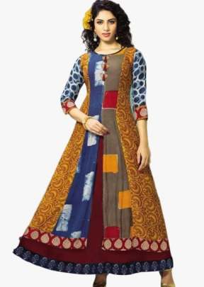 Designer Fancy Rayon Printed Kurtis In Yellow