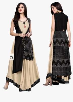 Designer Fancy Rayon Printed Kurtis In Black And Cream party wear kurtis