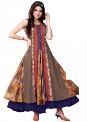 Designer Fancy Rayon Printed Kurtis In Brown Designer Kurtis