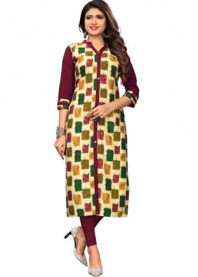 Designer Fancy Soft American crepe Kurtis In Marron And Yellow kurtis