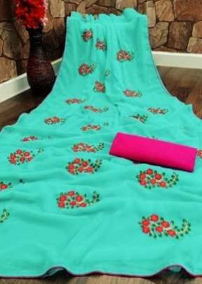 Designer Georgette Embroidery Work In Sky Blue designer sarees