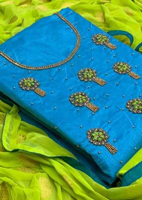 Designer Heavy Work Chanderi Cotton With Khatli Hand Work In Sky Blue designer suits