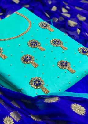 Designer Heavy Work Chanderi Cotton With Khatli Hand Work In Light Blue designer suits