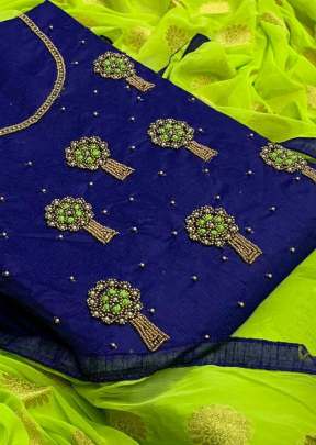 Designer Heavy Work Chanderi Cotton With Khatli Hand Work In Navy Blue designer suits