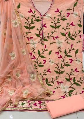 Designer Heavy Work Soft Cotton Dress Material In Peach designer suits