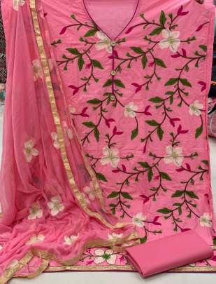 Designer Heavy Work Soft Cotton Dress Material In Pink designer suits