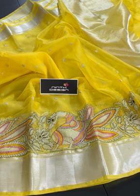 Designer Organza Weaving Silk Saree In Yellow Fancy Saree