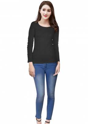 Designer Round Neck Full Sleeves Fancy Top In Black western wear