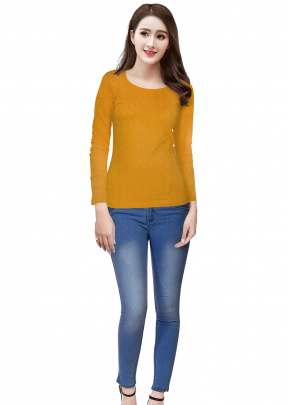 Designer Round Neck Full Sleeves Fancy Top In Yellow western wear