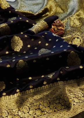 Designer Soft Banarasi Silk Saree With Weaving Gold Zari Border Saree In Black