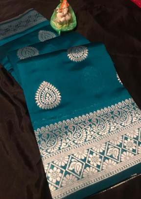 Exclusive Banarasi Silk Saree With Waving Silver Zari In Ocean Blue Banarasi Silk Saree