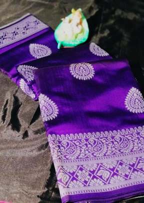 Exclusive Banarasi Silk Saree With Waving Silver Zari In Purple Banarasi Silk Saree
