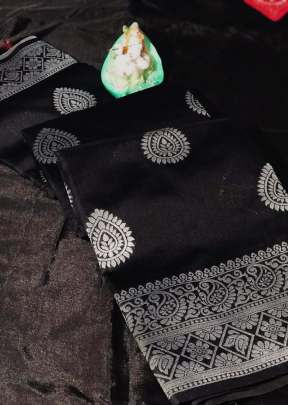 Exclusive Banarasi Silk Saree With Waving Silver Zari InBlack Banarasi Silk Saree