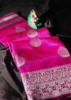 Exclusive Banarasi Silk Saree With Waving Silver Zari In Pink Banarasi Silk Saree