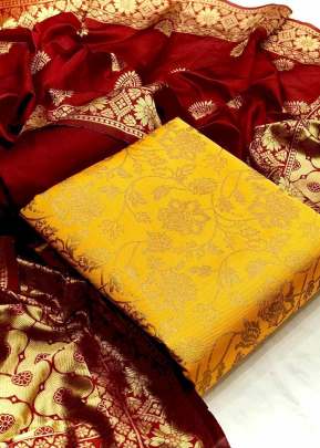 Exclusive Designer Banarasi Silk Dress Material In Yellow salwar suits